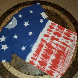LuLaRoe Patrick T Shirt L Stars Red white blue tie dye NWT
